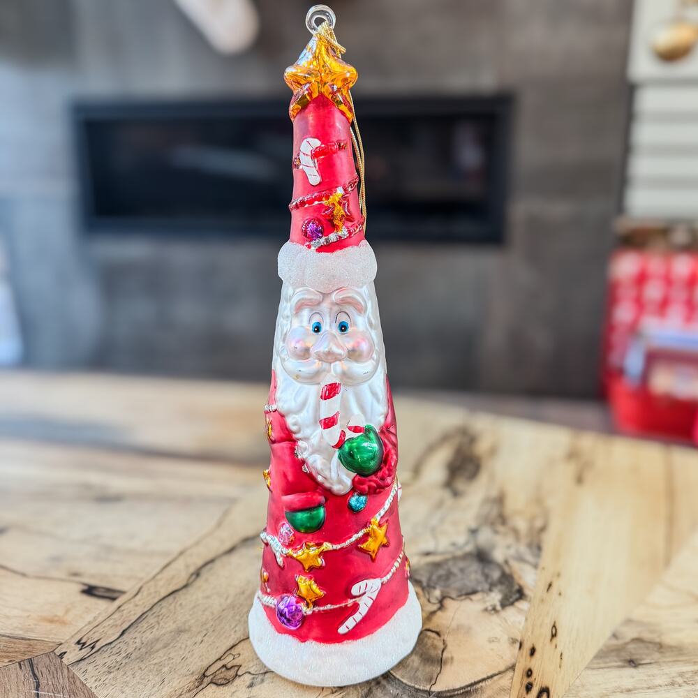 Mercury Glass Santa Claus Christmas Ornament, 12”H, Holiday Decor, Colorful